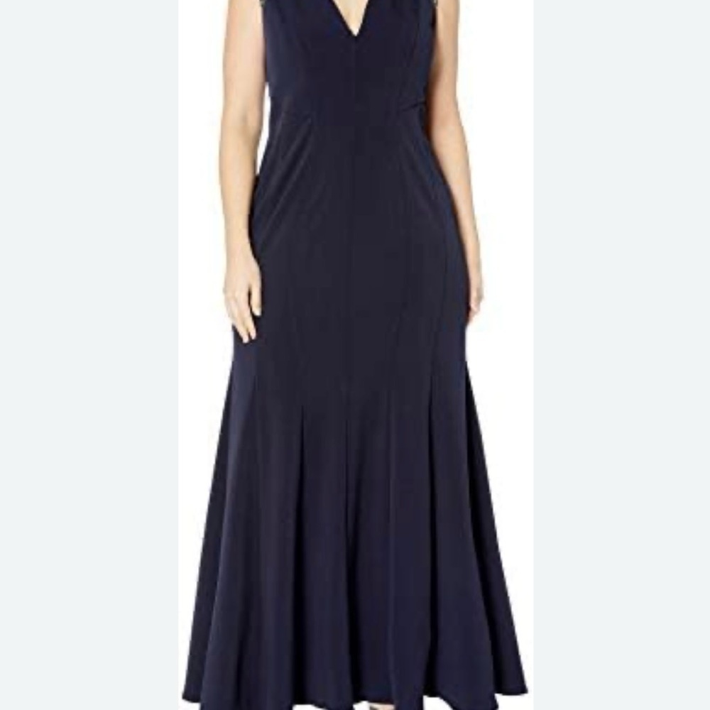 Alex Evenings Navy‎ Maxi Dress with Embellished Shoulders